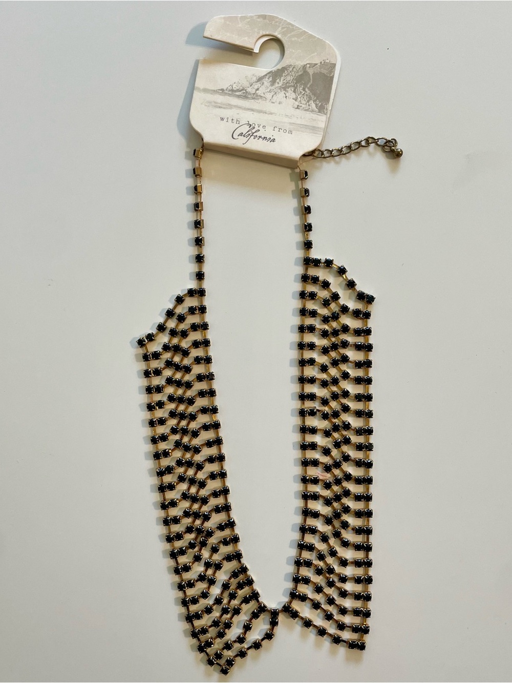 NWT Multi-Row Black Crystal Gold Tone Statement Necklace